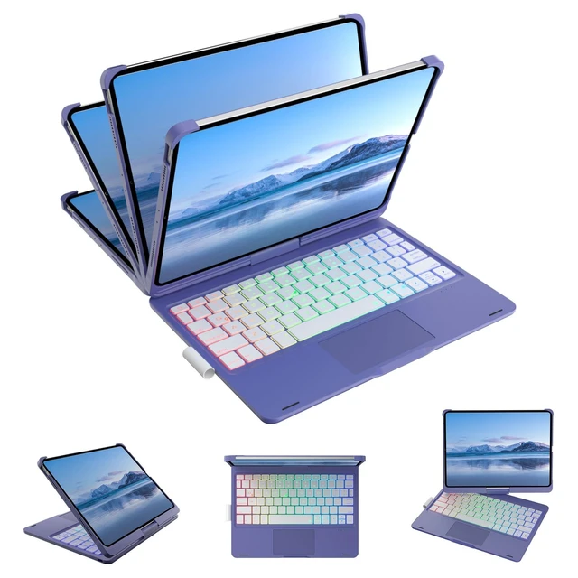 Alt view image 8 of 10 - Mollenmell TouchPad Keyboard Case for iPad 10th Generation&iPad 11th(A16,2025),iPad Air 11M3,M2/iPad Pro 11 inch Keyboard360Swivel,7 Use Modes,Rainbow Backlight (Bright Purple)