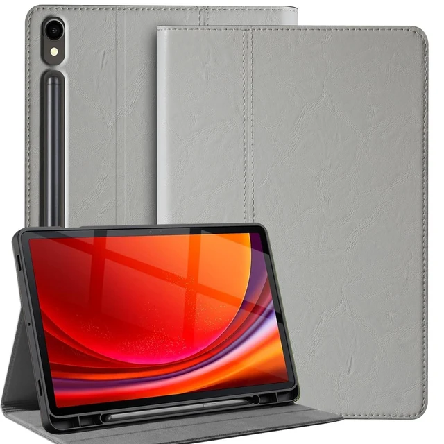 Alt view image 6 of 10 - Gexmil Genuine Leather Case for Samsung Galaxy Tab S8/S7 11 Inch with Pencil Holder,Shockproof Protective Adjustable Kickstand Smart Premium Folio Flip Tablet Cover, White