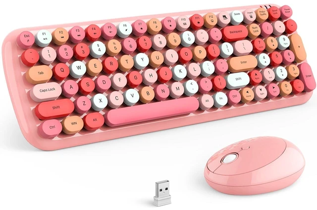 Alt view image 6 of 10 - KNOWSQT Wireless Keyboard and Mouse Combo, Light Pink 100 Keys 2.4 GHz Round Keycap Typewriter Keyboards, USB Receiver Plug and Play, for Windows, PC, Laptop, Mac, Desktop