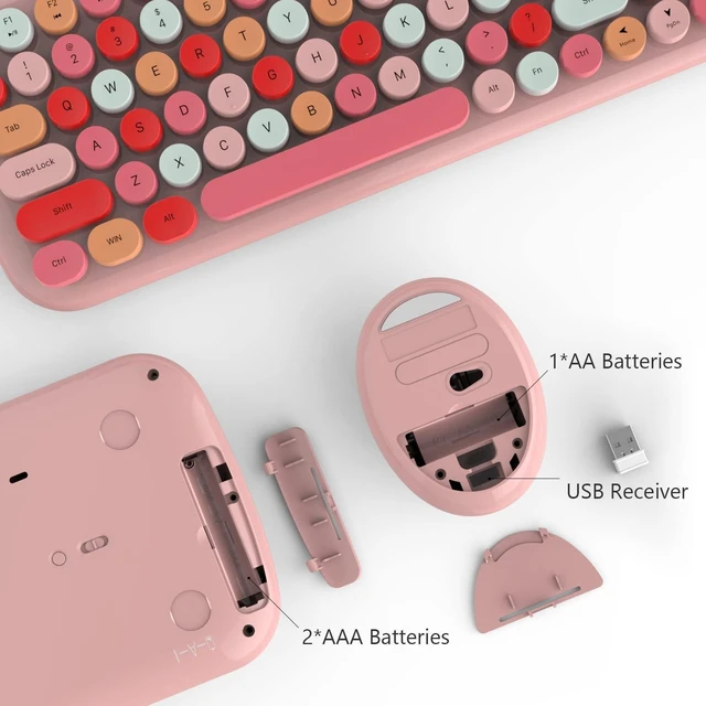 Alt view image 9 of 10 - KNOWSQT Wireless Keyboard and Mouse Combo, Light Pink 100 Keys 2.4 GHz Round Keycap Typewriter Keyboards, USB Receiver Plug and Play, for Windows, PC, Laptop, Mac, Desktop