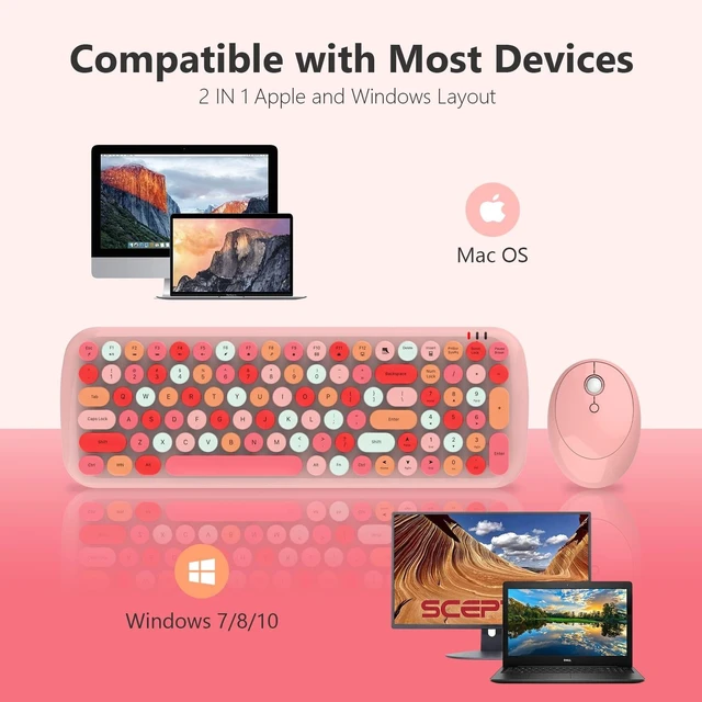 Alt view image 10 of 10 - KNOWSQT Wireless Keyboard and Mouse Combo, Light Pink 100 Keys 2.4 GHz Round Keycap Typewriter Keyboards, USB Receiver Plug and Play, for Windows, PC, Laptop, Mac, Desktop