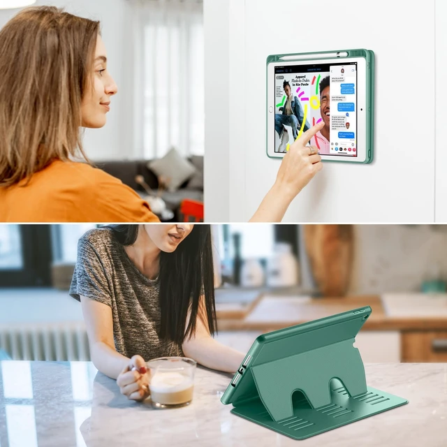Alt view image 8 of 10 - VIKESI Case for iPad 9th / 8th / 7th Generation 10.2 inch (2021/2020/2019 Released),Multiple Angles Magnetic Stand Cover,Shockproof Back,Pencil Holder,and Auto Sleep/Wake,Forest Green