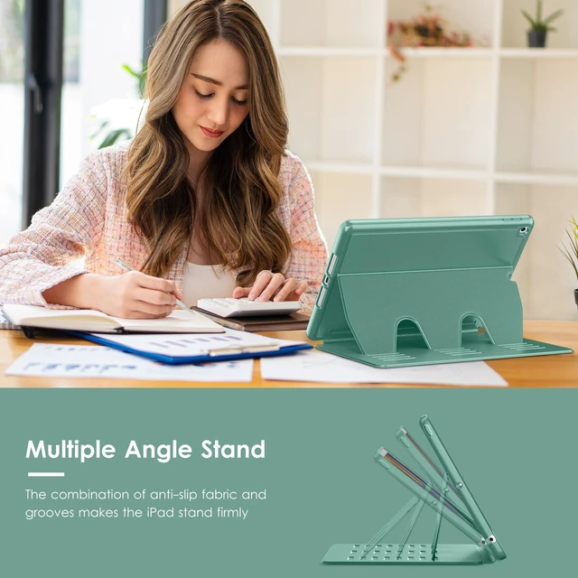 Alt view image 9 of 10 - VIKESI Case for iPad 9th / 8th / 7th Generation 10.2 inch (2021/2020/2019 Released),Multiple Angles Magnetic Stand Cover,Shockproof Back,Pencil Holder,and Auto Sleep/Wake,Forest Green