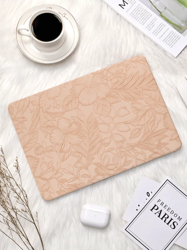 Alt view image 9 of 10 - Seorsok Compatible with MacBook Pro 16 inch Case 2024-2021 M4 M3 M2 M1 A3403 A3186 A2991 A2780 A2485,Elegant Leaves Flowers Leather Plastic Hard Shell Case with Keyboard Cover,Pink Blooming Floral