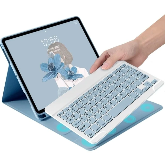 Alt view image 6 of 10 - YEEHi Color Keyboard for Galaxy Tab S10 FE / S9 FE 10.9", Tab S9/S8/S7 11" Case with Cute Detachable Bluetooth Keyboard Lightweight Folio Cover with Pen Holder,Mist Blue