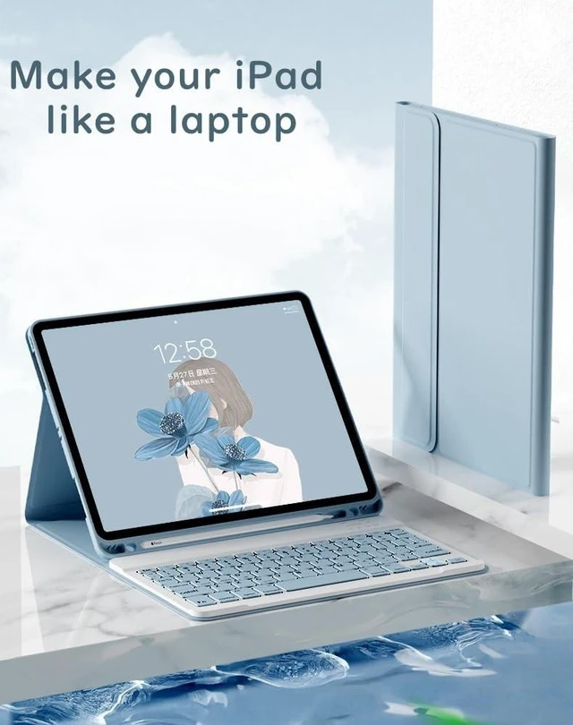 Alt view image 7 of 10 - YEEHi Color Keyboard for Galaxy Tab S10 FE / S9 FE 10.9", Tab S9/S8/S7 11" Case with Cute Detachable Bluetooth Keyboard Lightweight Folio Cover with Pen Holder,Mist Blue