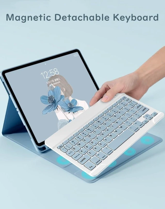 Alt view image 8 of 10 - YEEHi Color Keyboard for Galaxy Tab S10 FE / S9 FE 10.9", Tab S9/S8/S7 11" Case with Cute Detachable Bluetooth Keyboard Lightweight Folio Cover with Pen Holder,Mist Blue
