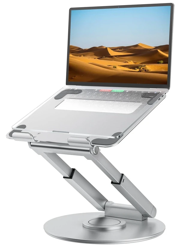 Alt view image 6 of 10 - tounee Telescopic Laptop Stand for Desk with 360 Swivel Base, Sit to Stand, Height Adjustable, Portable Riser Holder for Good Posture, Compatible with All Laptops 10-17"-Silver