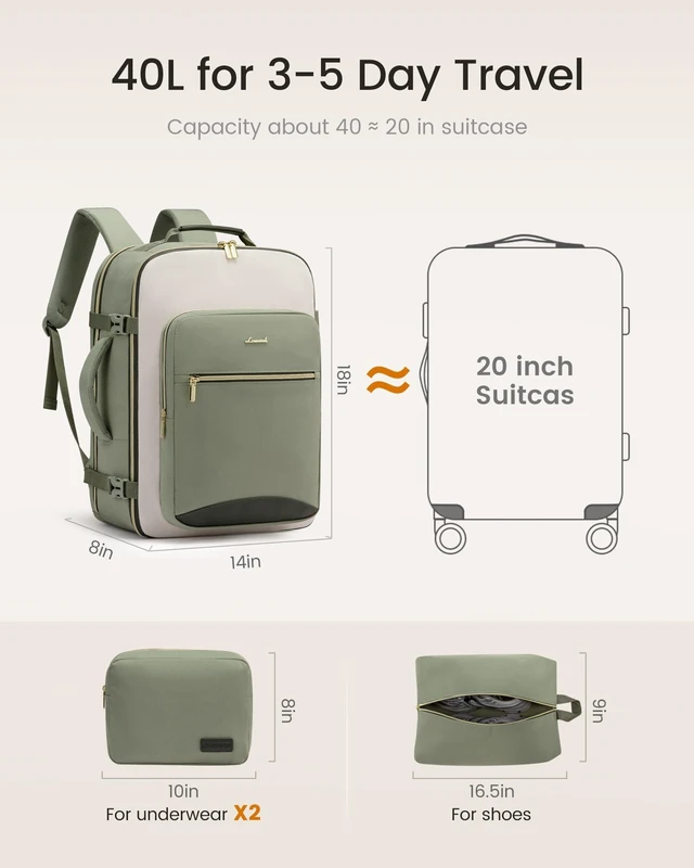 Alt view image 10 of 10 - LOVEVOOK 40L Travel Backpack for Women & Men, Airline Approved Carry On Luggage with 3 Packing Cubes, TSA Overnight Bags, Waterproof Personal Item Bag, Weekender Essentials Backpacks fits 17" Laptop