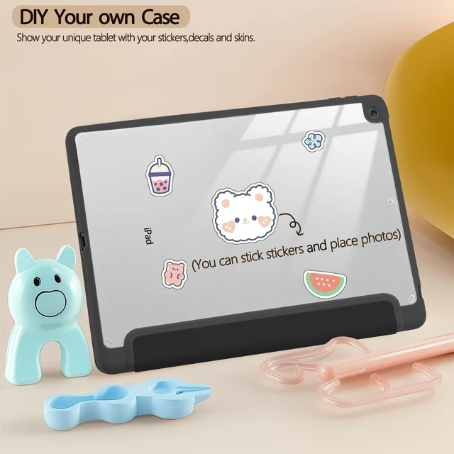 Alt view image 8 of 10 - Joylan Case for iPad 6th/5th Generation 9.7 inch (2018/2017),Built-in Pencil Holder with Shockproof Cover Clear Transparent Back Shell Auto Wake/Sleep,Pink