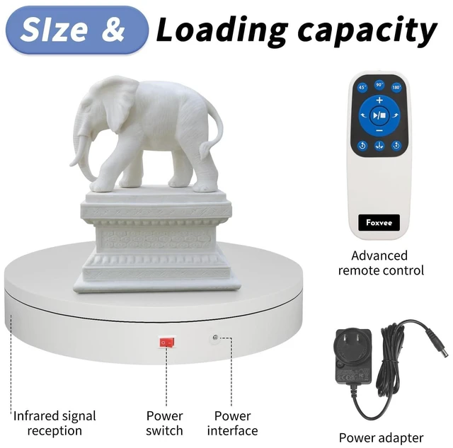 Alt view image 10 of 10 - Foxvee Remote-Controlled Motorized Electric Turntable,Rotating Display Stand,Speed-Adjustable Rotating Turntable,Multi-Mode 360 Photography Turntable for 3D Scan,Photography,Showcase(12.6inch/White)