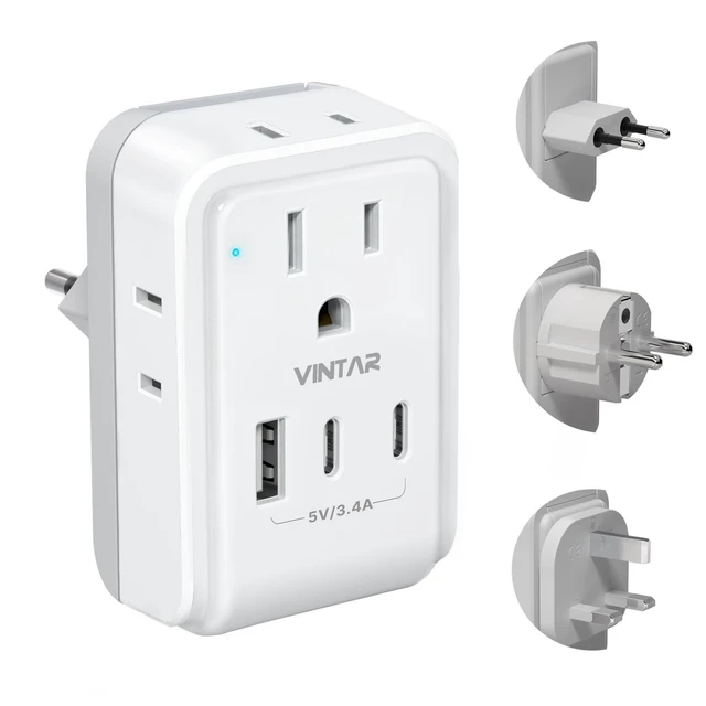 Alt view image 6 of 10 - VINTAR European Travel Plug Adapter Kit, Adapter for Europe Plug with 3 USB Ports (2 USB C) 4 AC Outlets, Type C,G,E/F Detachable Attachments, International Power Adapter for Europe UK France Italy