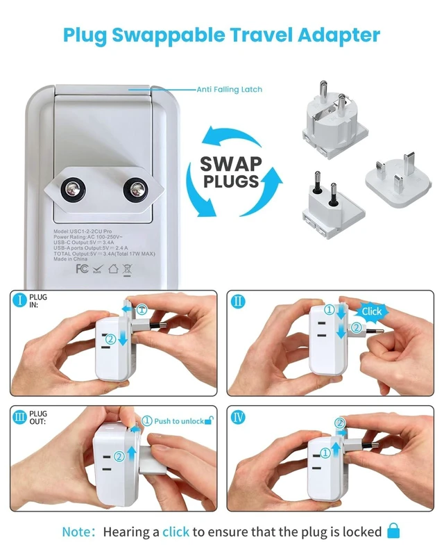 Alt view image 7 of 10 - VINTAR European Travel Plug Adapter Kit, Adapter for Europe Plug with 3 USB Ports (2 USB C) 4 AC Outlets, Type C,G,E/F Detachable Attachments, International Power Adapter for Europe UK France Italy