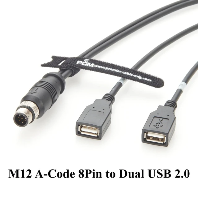 Alt view image 7 of 8 - Plinkwirekb M12 A-Code 8Pin Male to Dual USB 2.0 Female Extension Cable IP67 Shielded M12 to USB Type A Cable Compatible with M12-2USB-300 for PLC, Sensors, Industrial Automation(3M/9.84FT)