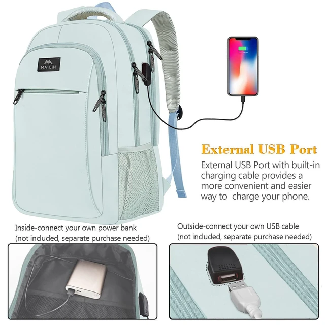 Alt view image 8 of 10 - MATEIN Travel Laptop Backpack, Lightweight Anti Theft School Bookbag for Girls Boys and Students with USB Charging Port, Water Resistant 15.6 Inch Computer Bag Sturdy College Daypack Gift for Women