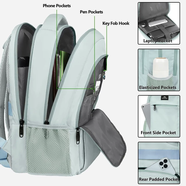 Alt view image 9 of 10 - MATEIN Travel Laptop Backpack, Lightweight Anti Theft School Bookbag for Girls Boys and Students with USB Charging Port, Water Resistant 15.6 Inch Computer Bag Sturdy College Daypack Gift for Women