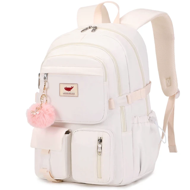 Alt view image 6 of 10 - LXYGD Laptop Backpack 15.6 Inch Kids Elementary Middle High School Bag College Backpacks Anti Theft Travel Back Pack Large Bookbags for Teens Girls Women Students (Off-white)