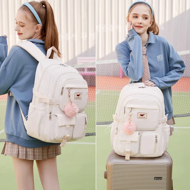 Alt view image 7 of 10 - LXYGD Laptop Backpack 15.6 Inch Kids Elementary Middle High School Bag College Backpacks Anti Theft Travel Back Pack Large Bookbags for Teens Girls Women Students (Off-white)