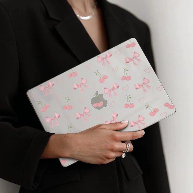 Alt view image 9 of 10 - CozyNestCY 13 Inch Cute Pink Cherry Bow Case for MacBook Air Stylish Women Plastic Hard Shell Touch ID A1932 A2179 M1 A2337 Girly Pattern Slim Protect Cover for MacBook 13.32022 2021 2020 2019 2018
