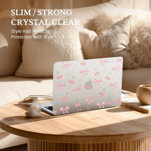 Alt view image 10 of 10 - CozyNestCY 13 Inch Cute Pink Cherry Bow Case for MacBook Air Stylish Women Plastic Hard Shell Touch ID A1932 A2179 M1 A2337 Girly Pattern Slim Protect Cover for MacBook 13.32022 2021 2020 2019 2018