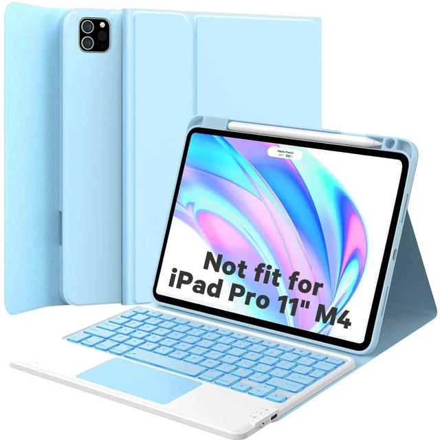 Alt view image 6 of 10 - GreenLaw for iPad Air 11 inch case with Keyboard (M3/M2) 2025/2024, for iPad Pro 11 (4th/3rd/2nd/1st Gen) & iPad Air 5th/4th Gen, 7-Color Backlit, Smart Touchpad, 2 Device Connection, Light Blue