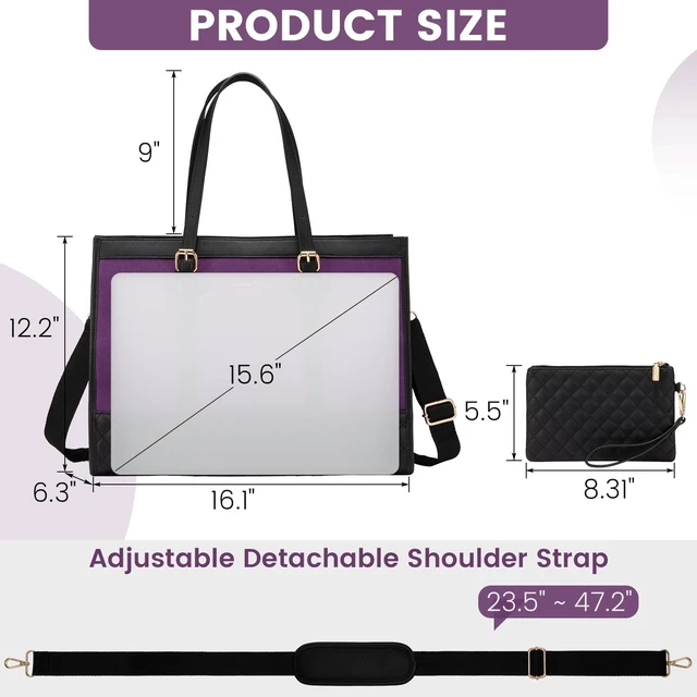 Alt view image 8 of 10 - LOVEVOOK Laptop Bag for Women 15.6 inch Canvas Laptop Tote Bag, Large Capacity Work Bag with Clutch Purse, Computer Bag Office Business Briefcase, Casual Handbag for Travel College Teacher School