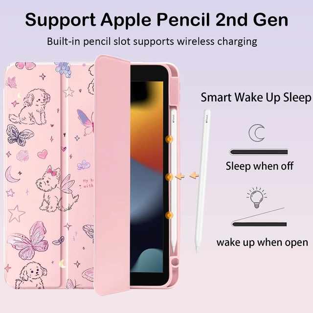 Alt view image 8 of 10 - BlHMCASE Cute Kawaii Puppy Butterfly for iPad Air 11 Inch Case 7th/6th Generation (M3/M2) 2025/2024 with Pencil Holder, Auto Sleep/Wake, Pink Leather Clear Acrylic Back Cover