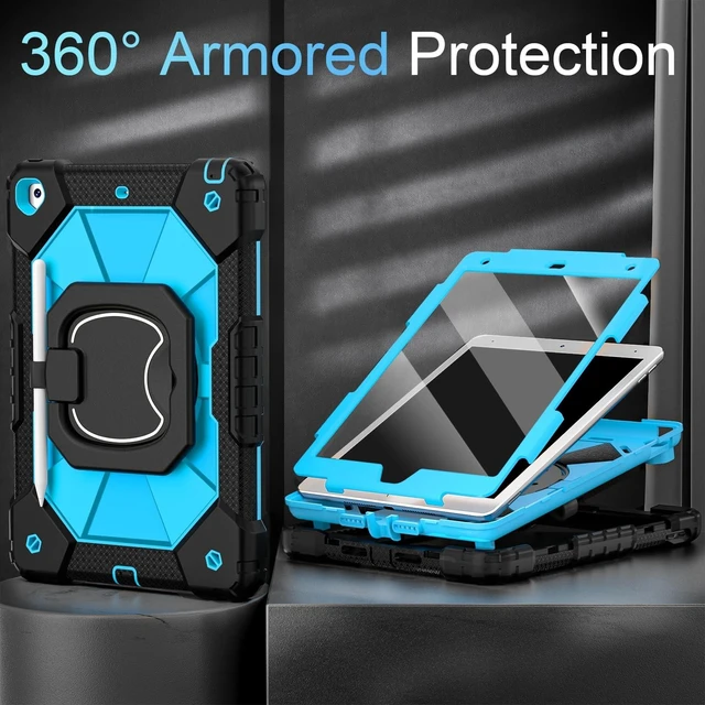 Alt view image 8 of 10 - Scnioy Case for iPad 9th Generation iPad Case 9th 8th 7th Generation iPad 10.2 Inch iPad 9th Gen Cover with Screen Protector Pen Holder TabletCases 360 Rotating Stand, Black Blue