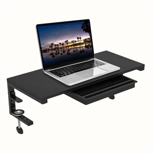 Alt view image 6 of 10 - ThriveHive Ergonomic Clamp-On Laptop and Computer Monitor Riser Stand with Drawer, 21.6 x 9.8 inch - Black ^^Laptop Stand for Desk, Monitor Riser, Desk Organizer, Office Desk Home Workspace