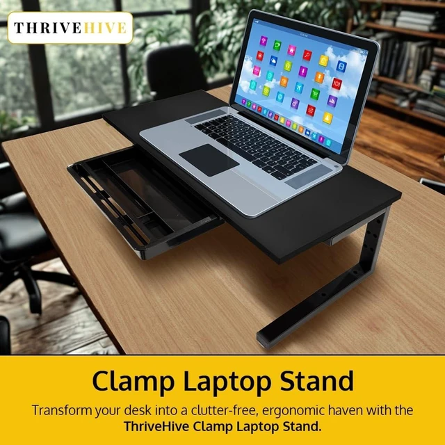 Alt view image 7 of 10 - ThriveHive Ergonomic Clamp-On Laptop and Computer Monitor Riser Stand with Drawer, 21.6 x 9.8 inch - Black ^^Laptop Stand for Desk, Monitor Riser, Desk Organizer, Office Desk Home Workspace