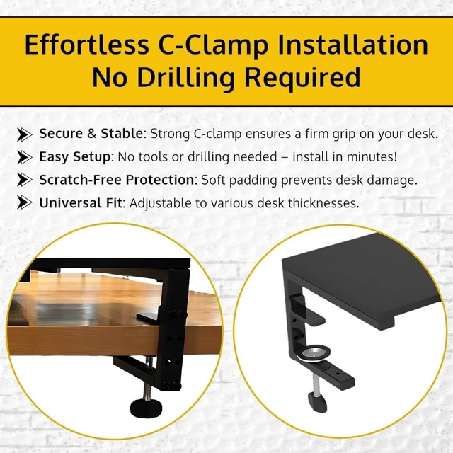 Alt view image 10 of 10 - ThriveHive Ergonomic Clamp-On Laptop and Computer Monitor Riser Stand with Drawer, 21.6 x 9.8 inch - Black ^^Laptop Stand for Desk, Monitor Riser, Desk Organizer, Office Desk Home Workspace