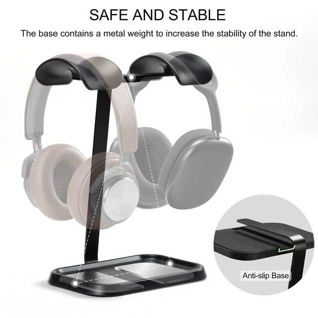 Alt view image 8 of 10 - QinCoon Dual Headphone Stand, Double Balanced Headset Stand with Storage Tray, Heavy Base Gaming Headset Holder for Desk (Black)