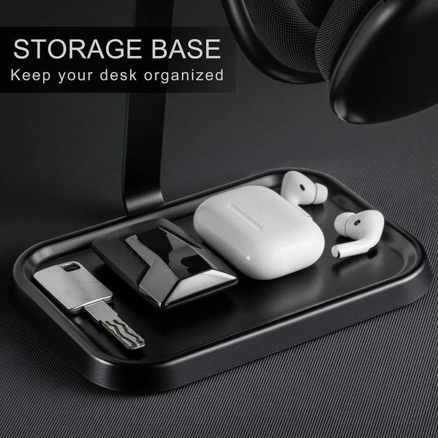 Alt view image 10 of 10 - QinCoon Dual Headphone Stand, Double Balanced Headset Stand with Storage Tray, Heavy Base Gaming Headset Holder for Desk (Black)