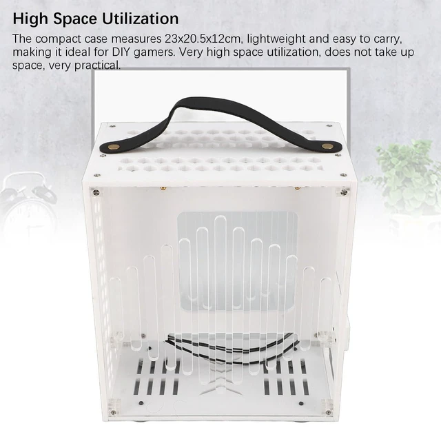 Alt view image 10 of 10 - ASHATA Mini ITX PC Case, 23x20.5x12cm Compact Clear Acrylic Computer Case for ITX Motherboard with 360 Degree Open Hollow Design, for Flex Power Supply and 190mm Graphics Card (White)