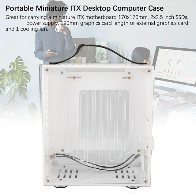 Alt view image 8 of 10 - ASHATA Mini ITX PC Case, 23x20.5x12cm Compact Clear Acrylic Computer Case for ITX Motherboard with 360 Degree Open Hollow Design, for Flex Power Supply and 190mm Graphics Card (White)