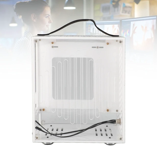 Alt view image 9 of 10 - ASHATA Mini ITX PC Case, 23x20.5x12cm Compact Clear Acrylic Computer Case for ITX Motherboard with 360 Degree Open Hollow Design, for Flex Power Supply and 190mm Graphics Card (White)