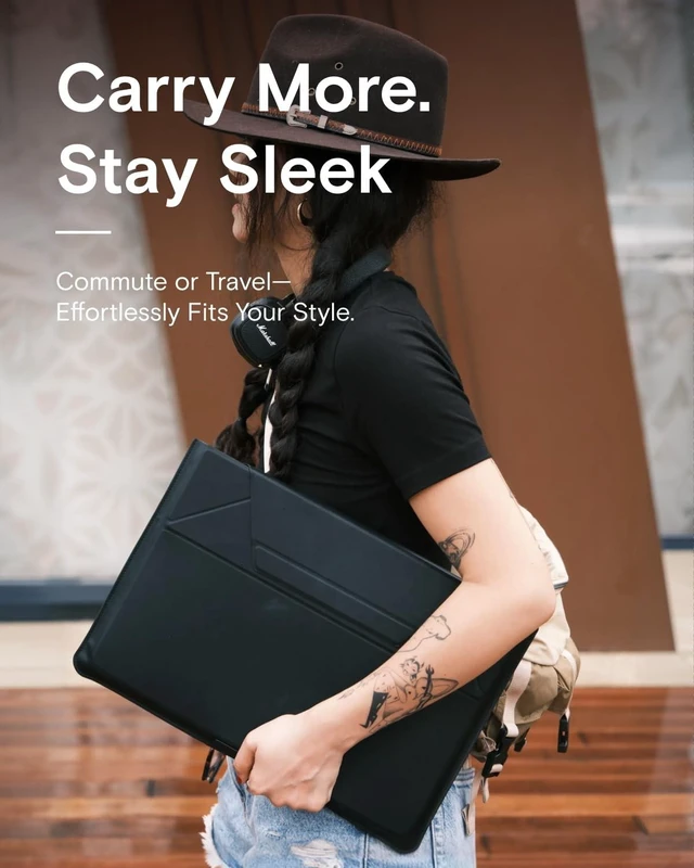 Alt view image 9 of 10 - MOFT Laptop Carry Sleeve, 2-in-1 Laptop Bag & Stand for 15" MacBook Air & Dell/HP/Lenovo/Asus, Stylish Slim Computer Sleeve Bag with Expandable Storage for Computer Accessories, Night Black