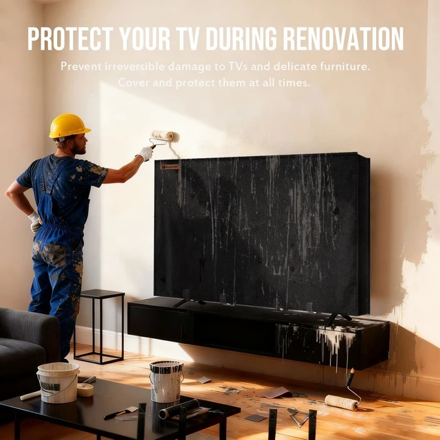 Alt view image 10 of 10 - IC ICLOVER TV Cover for Moving, Tear Resistance Thick Felt Cover Fit up to 70"-75" Flat Screen TVs, Reusable Anti-Scratch TV Protector Dust Covers with Bottom Straps for Renovation, Storing, Painting
