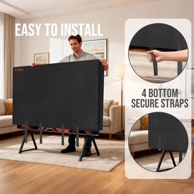 Alt view image 9 of 10 - IC ICLOVER TV Cover for Moving, Tear Resistance Thick Felt Cover Fit up to 70"-75" Flat Screen TVs, Reusable Anti-Scratch TV Protector Dust Covers with Bottom Straps for Renovation, Storing, Painting