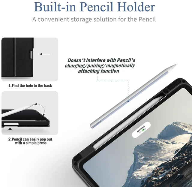 Alt view image 9 of 10 - Antbox Case for iPad Air 13 Inch 2026 M4 /2025 M3 /2024 M2, Premium Vegan Leather, Fully Supports Pencil Pro and Pencil (USB-C), Auto Sleep/Wake, Built-in Pencil Holder iPad 13 Inch Case (Black)