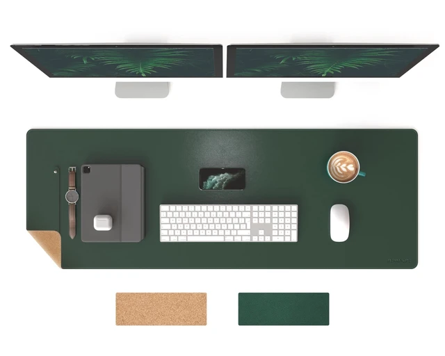 Alt view image 6 of 10 - RENMTURE Dual-Sided Mouse Pad, Natural Cork & PU Leather Large Desk Pad for Office and Home Work, Desk Protector Non-Slip, Waterproof, Easy Clean (Dark Green, 47"x17")