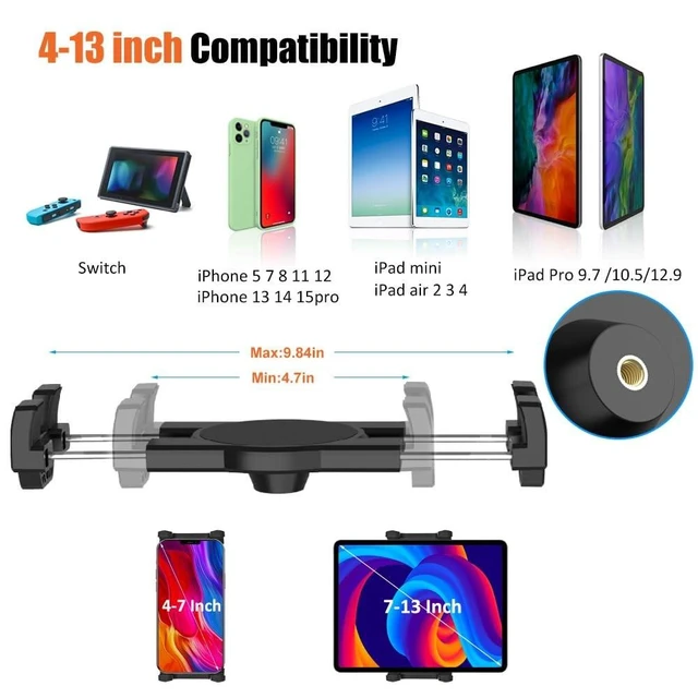Alt view image 9 of 10 - Cuxwill Car Tablet Holder Mount for 4-13" iPad Phone Gopro, Truck Windshield Dashboard Heavy Duty Suction Cup Holder with 1/4'' Screw for iPad Pro 12.9 9.7, Galaxy Fold 5 4, More Tablet Phone Camera