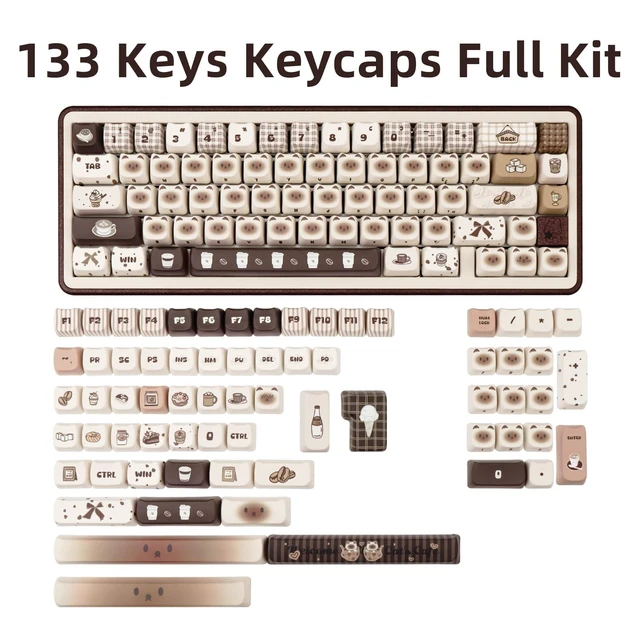 Alt view image 7 of 10 - COOMICKEY 133 Keys PBT Keycaps 60 65 75 100 Percent, Mao Profile Dye Sublimation, Cute Cat Custom Keyboard Keycaps Set for 61/64/68/84/87/100/104/108 Cherry MX Mechanical Keyboard