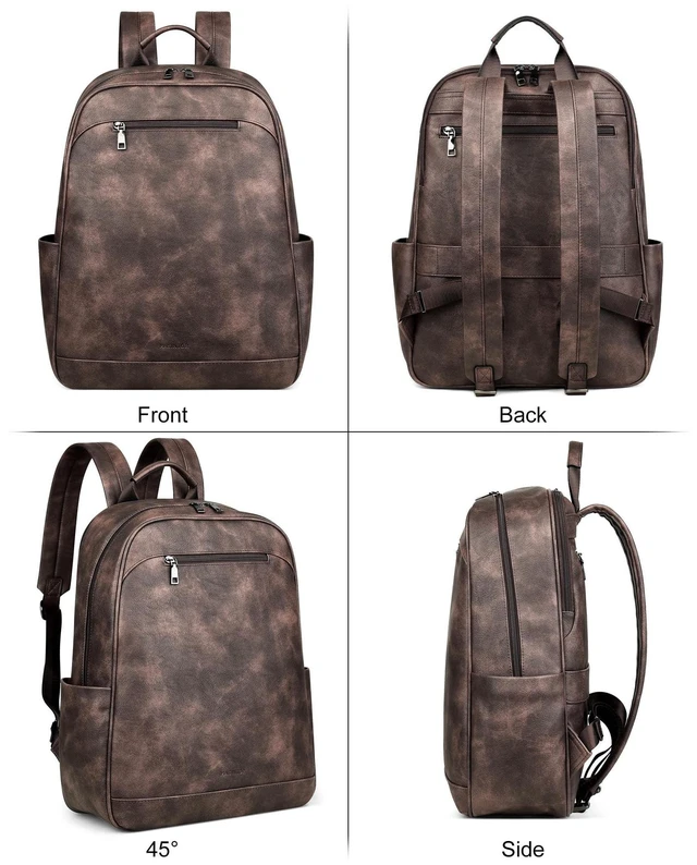 Alt view image 9 of 10 - MASINTOR 15.6 inch Leather Laptop Backpack Purse for Women, Designer Travel and Work Bag with Laptop Compartment Retro Coffee