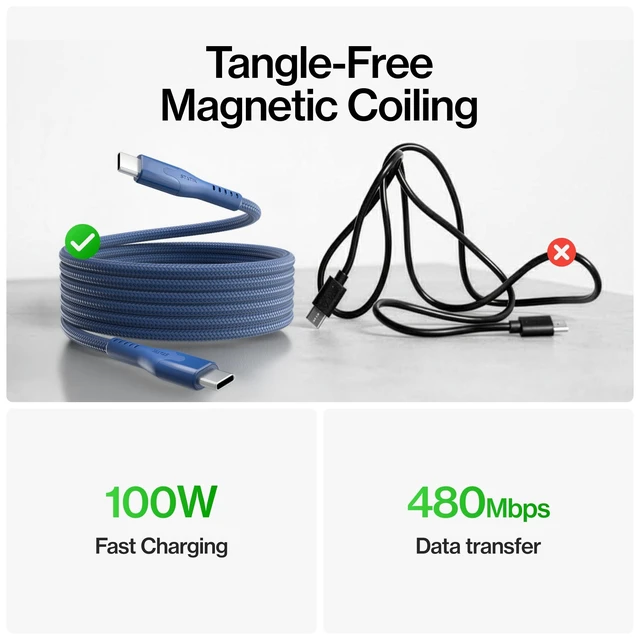 Alt view image 8 of 10 - Statik MagStack Pro USB C to USB C Cable, Magnetic Type C Charger Fast Charging Cord, On The Go Magnetic Charging Cable for Car, Compatible with iPhone, iPad & Android, Navy 100W 3FT, 3 Pack