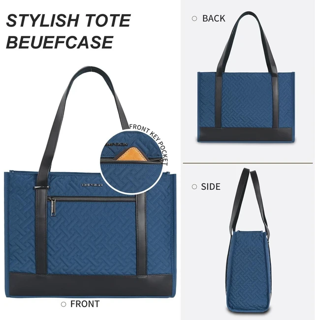 Alt view image 10 of 10 - EMPSIGN Laptop Tote Bag for Women 16 Inch, Stylish Computer Shoulder Tote Bag for Work, Large Capacity Quilted Laptop Briefcase, Waterproof Women Business Office Bag, Quilted Haze Blue