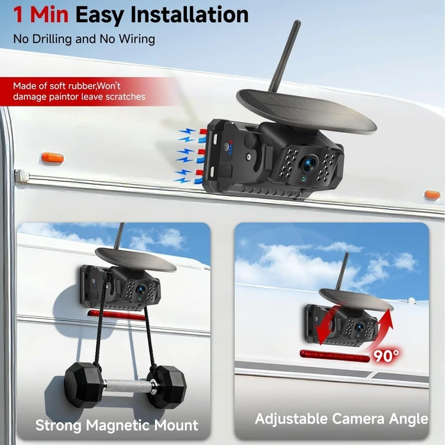 Alt view image 9 of 10 - Venluna Wireless Magnetic Backup Camera, Add-on or Replacement Rear Camera, 15,000mAh Rechargeable Battery Solar Waterproof Night Vision Reverse Camera for RV Truck Trailer Pickup Tractor