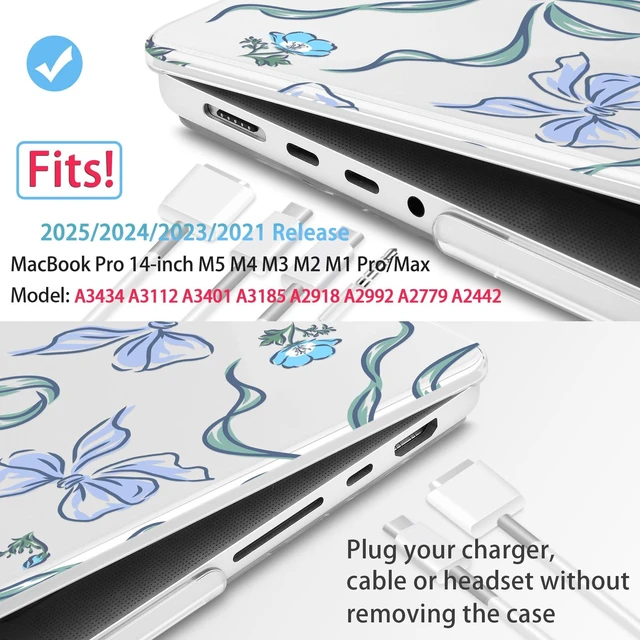Alt view image 7 of 10 - Mektron Case for M5 MacBook Pro 14 inch 2025 Model A3434 A3112 Fit 2024-2021 Model M4 A3112 A3401 A3185 M3 A2918 A2992 M2 A2779 M1 A2442 Pro/Max, Hard Shell Cover for MacBook Pro 14", Bows C355