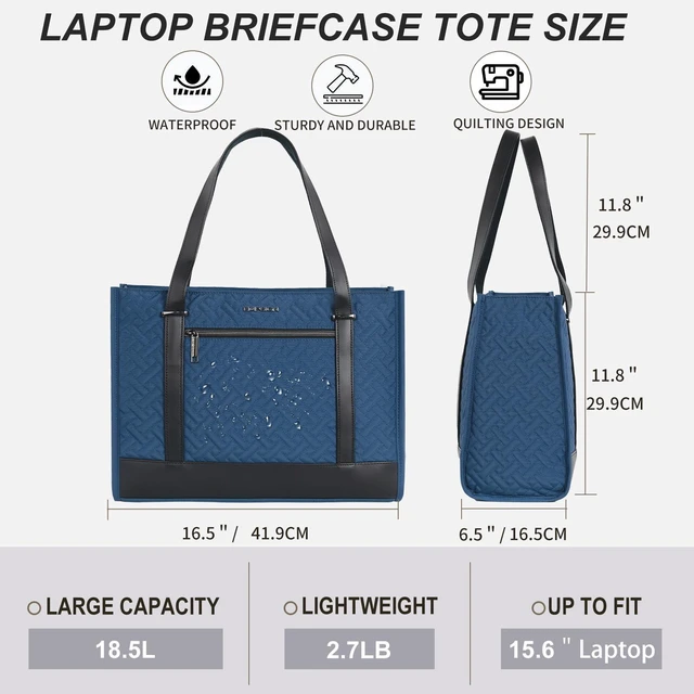 Alt view image 7 of 10 - EMPSIGN Laptop Tote Bag for Women 16 Inch, Stylish Computer Shoulder Tote Bag for Work, Large Capacity Quilted Laptop Briefcase, Waterproof Women Business Office Bag, Quilted Haze Blue