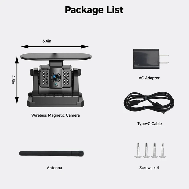 Alt view image 7 of 10 - Venluna Wireless Magnetic Backup Camera, Add-on or Replacement Rear Camera, 15,000mAh Rechargeable Battery Solar Waterproof Night Vision Reverse Camera for RV Truck Trailer Pickup Tractor